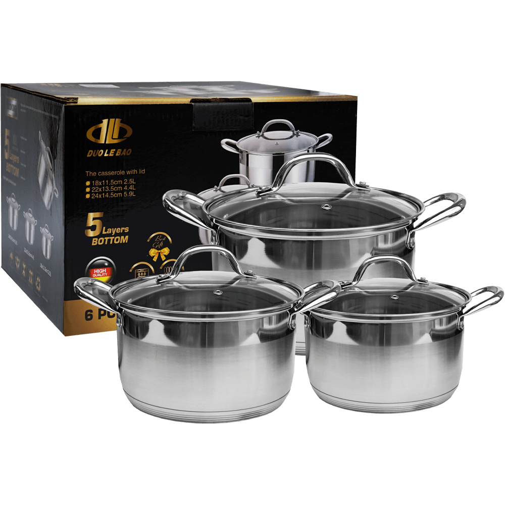 Set 3 oale de inox, 5M, cu manere metalice, capace de sticla, 22/24/26 CM